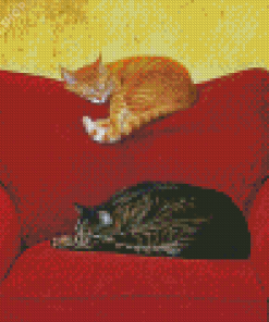 Cats On Red Sofa Diamond Paintings