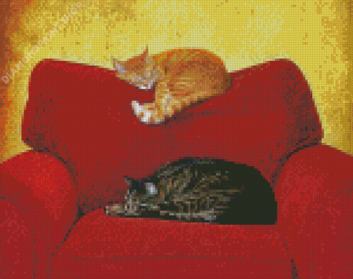 Cats On Red Sofa Diamond Paintings