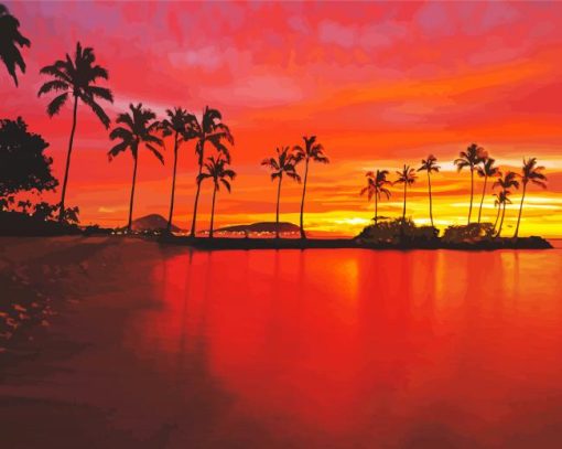 Sunset At Kahala Beach Diamond Paintings