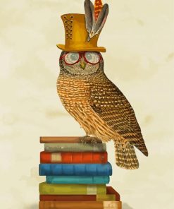 Wise Owl Bird On Books Diamond Paintings