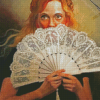 Woman With Hand Fan Art Diamond Paintings