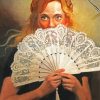 Woman With Hand Fan Art Diamond Paintings