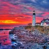 Aesthetic Sunset Portland Head Light Diamond Paintings