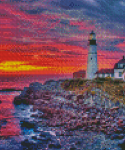 Aesthetic Sunset Portland Head Light Diamond Paintings