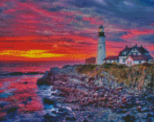 Aesthetic Sunset Portland Head Light Diamond Paintings