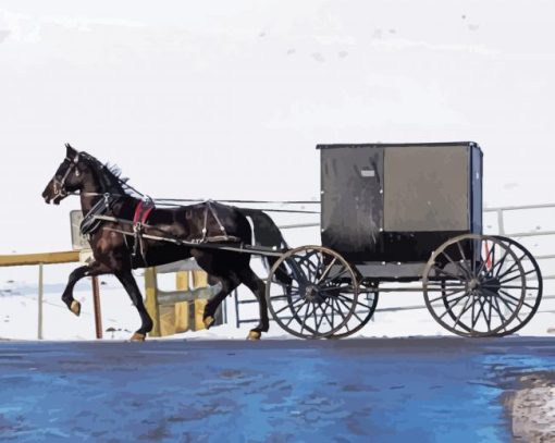 Amish Buggy In Snow Diamond Paintings