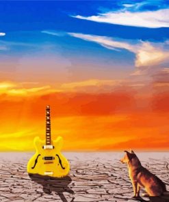 Dog With Yellow Guitar Diamond Paintings