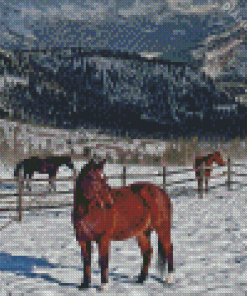 Mountains Winter Horses Diamond Paintings