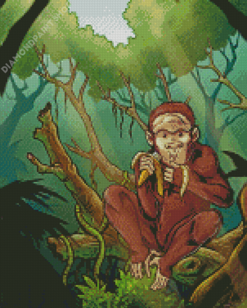 Jungle Monkey Eating Banana Diamond Paintings