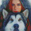 Lady With Husky Diamond Paintings