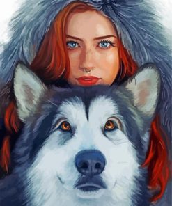 Lady With Husky Diamond Paintings