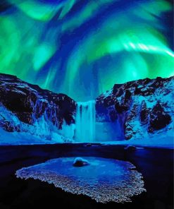 Winter Waterfall Aurora Night Diamond Paintings