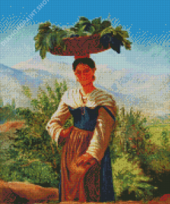 Woman With Fruit Basket Diamond Paintings