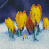 Yellow Spring Flower In Snow Diamond Paintings