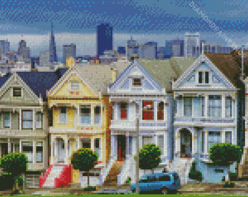 Alamo Square San Francisco Royalty Vintage Houses Diamond Paintings