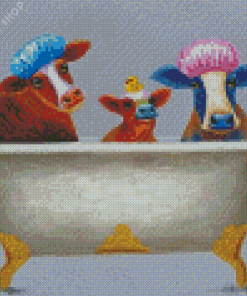 Cute Cows In Bathtub Art Diamond Paintings