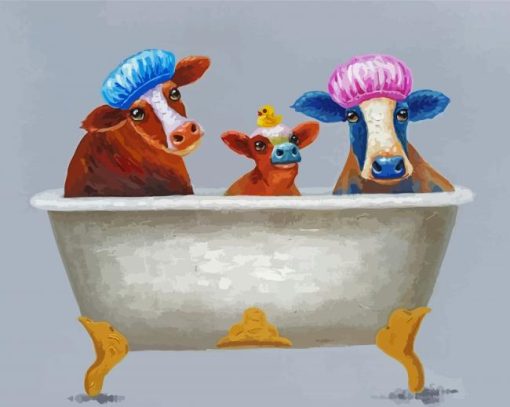 Cute Cows In Bathtub Art Diamond Paintings