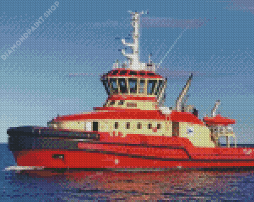 Red Tug Boat Diamond Paintings