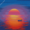 Sunset With Boat Illustration Diamond Paintings