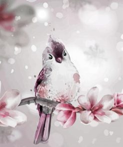 Aesthetic Bird Pink Flower Illustration Diamond Paintings