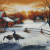 Geese In The Garden In Winter Diamond Painting