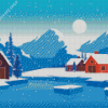 Houses In Frozen Forest Illustration Diamond Painting