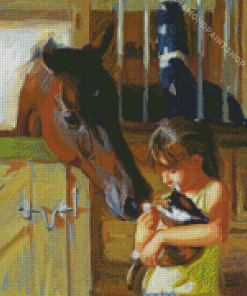 Little Girl With Cat And Horse Diamond Paintings