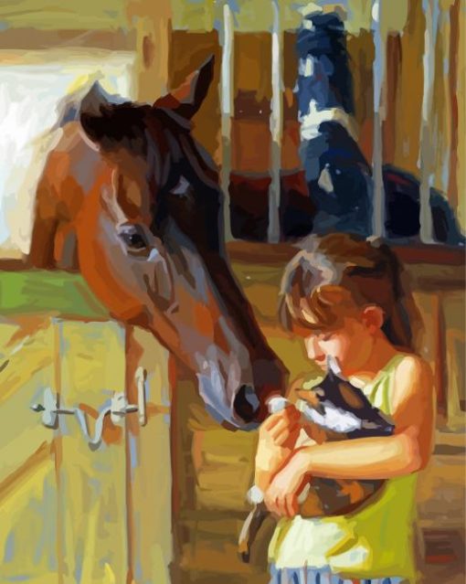 Little Girl With Cat And Horse Diamond Paintings