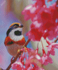 Long Tailed Tit On A Flower Tree Diamond Paintings