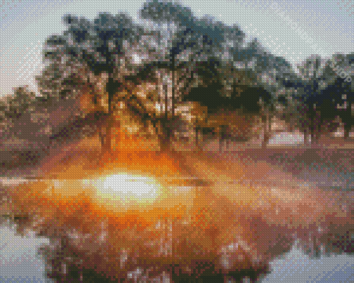 Misty Sunrise On River Diamond Painting