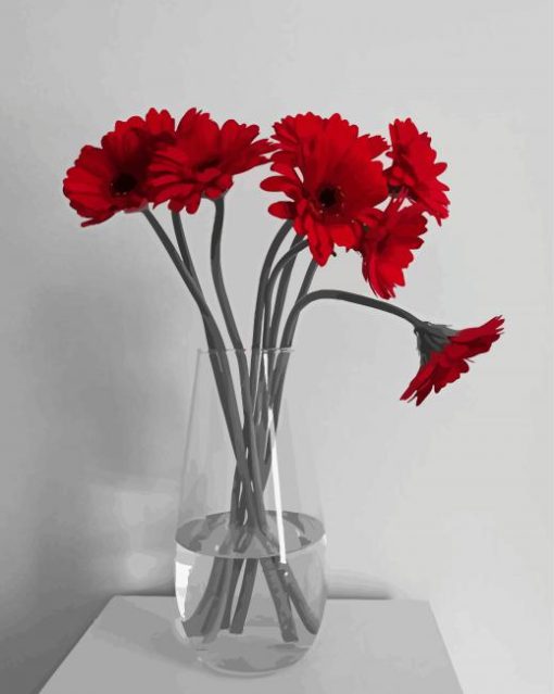 Red Gerbera Daisies Glass Vase Diamond Paintings