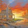 Rustic Lake Cabin Diamond Paintings