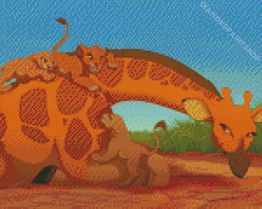 Simba With Giraffe Diamond Painting