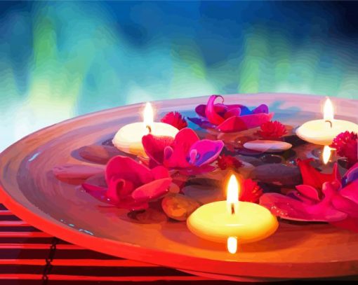 Tea Light With Flowers Diamond Paintings