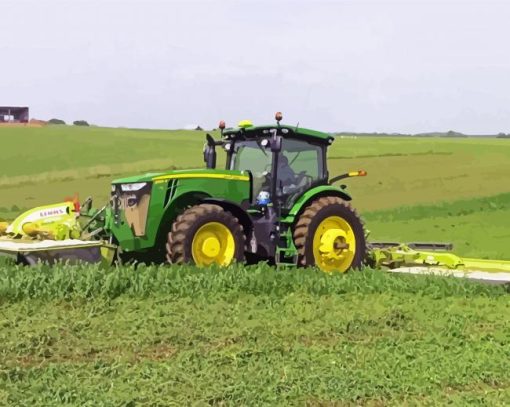 Tractor In Hay Field Art Diamond Painting