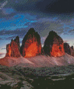 Tre Cime Di Lavaredo Range Mountains At Sunset In Italy Diamond Paitntings