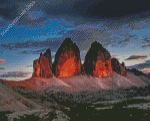 Tre Cime Di Lavaredo Range Mountains At Sunset In Italy Diamond Paitntings