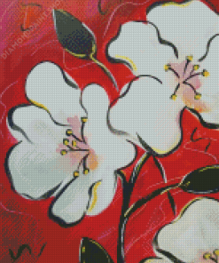 White Hibiscus Flowers Art Diamond Paintings