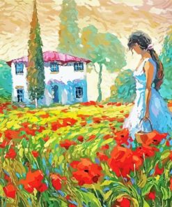 Woman And Poppies Farm Diamond Paintings