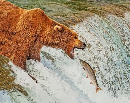 Aesthetic Bear With Fish Diamond Painting