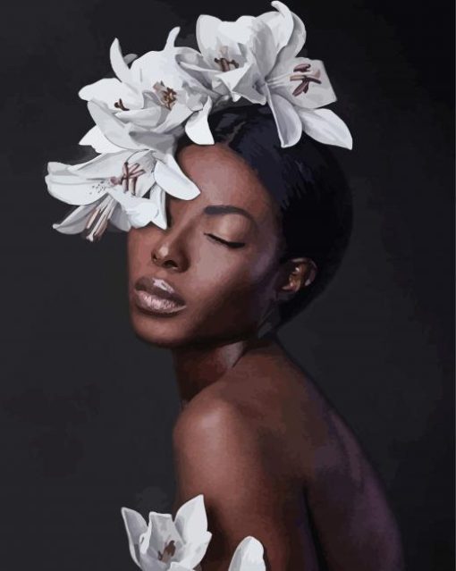 Aesthetic Floral Black Woman Diamond Paintings