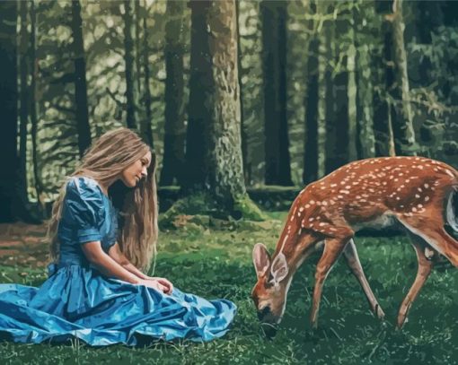 Aesthetic Girl And Deer Diamond Paitntings