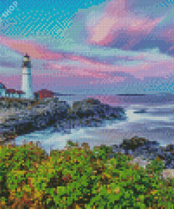 Aesthetic Portland Lighthouse Sunset Diamond Painting