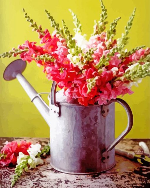 Cool Watering Can With Flowers Diamond Paintings