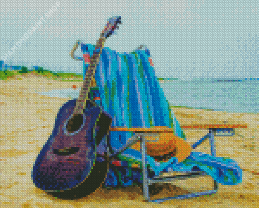 Guitar Beach Illustration Diamond Paintings