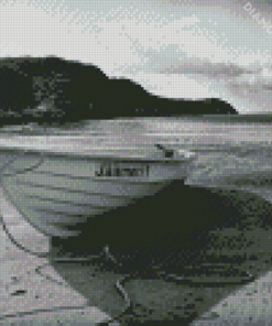 Monochrome Beach With Row Boat Diamond Paintings