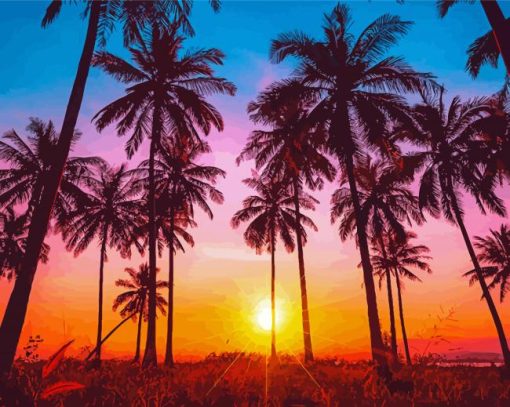 Palm Trees California Sunset Silhouette Diamond Paintings