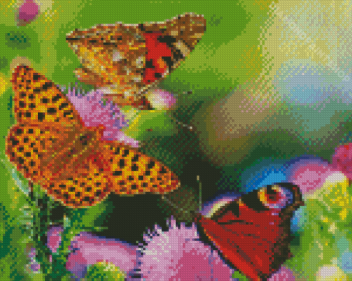 Purple Flowers With Butterflies Diamond Paintings