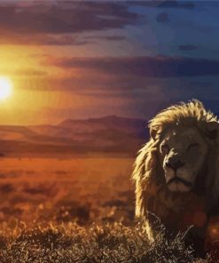 Safari Lion Sunset Diamond Paintings