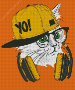 Stylish Cat With Headphones Diamond Painting